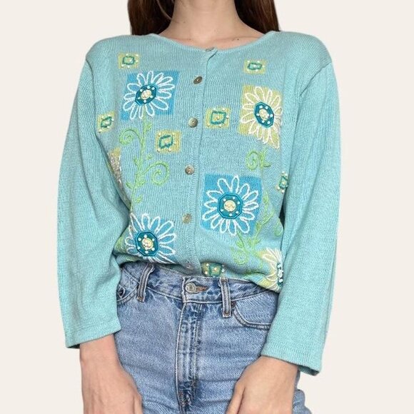Vintage NWT deadstock floral embroidered knit cardigan Timberlea - Large - Picture 4 of 8